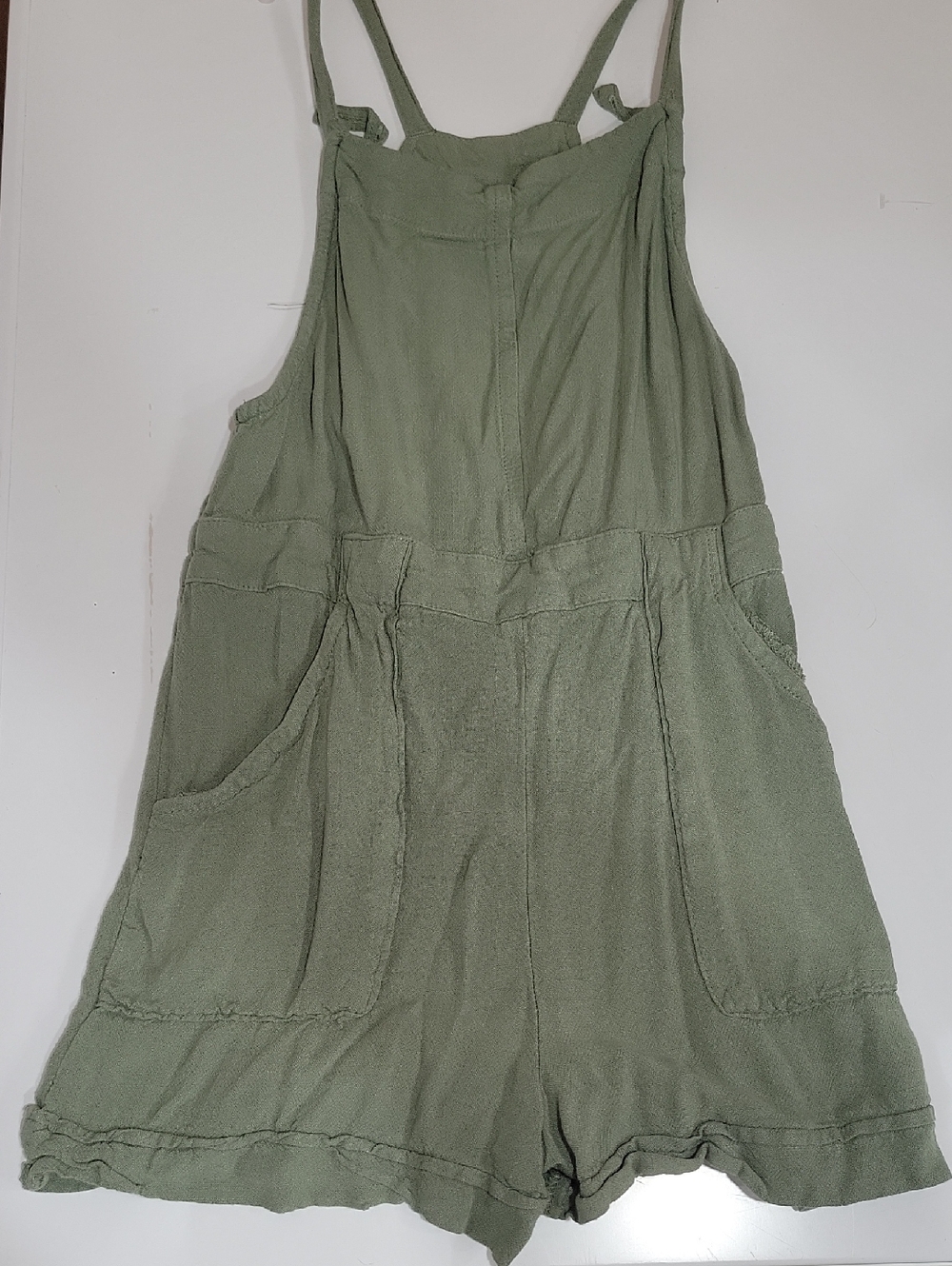 Olive Green Linen-Blend Romper